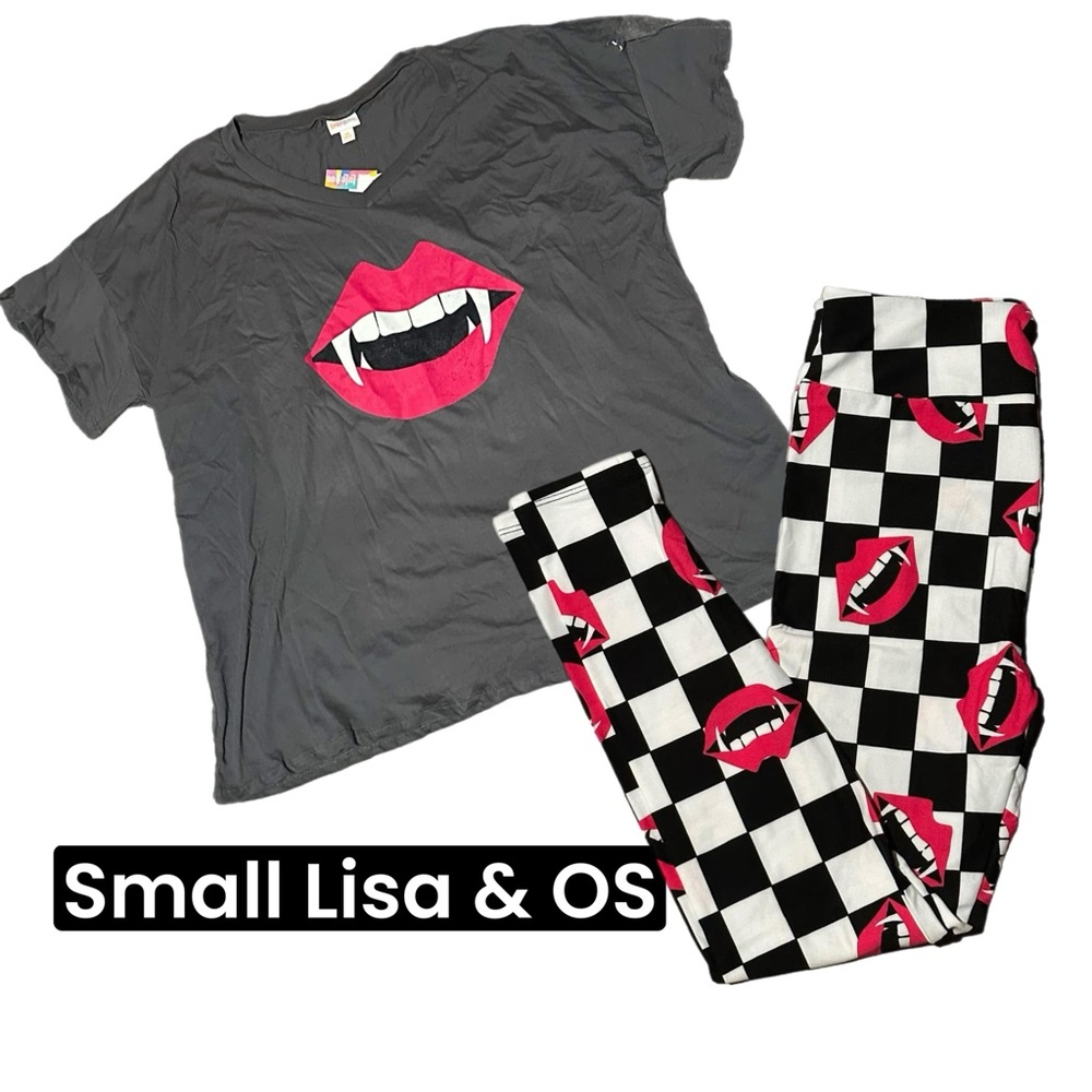LuLaRoe Lisa Tee and OS Leggings Vampire Teeth Halloween Outfit